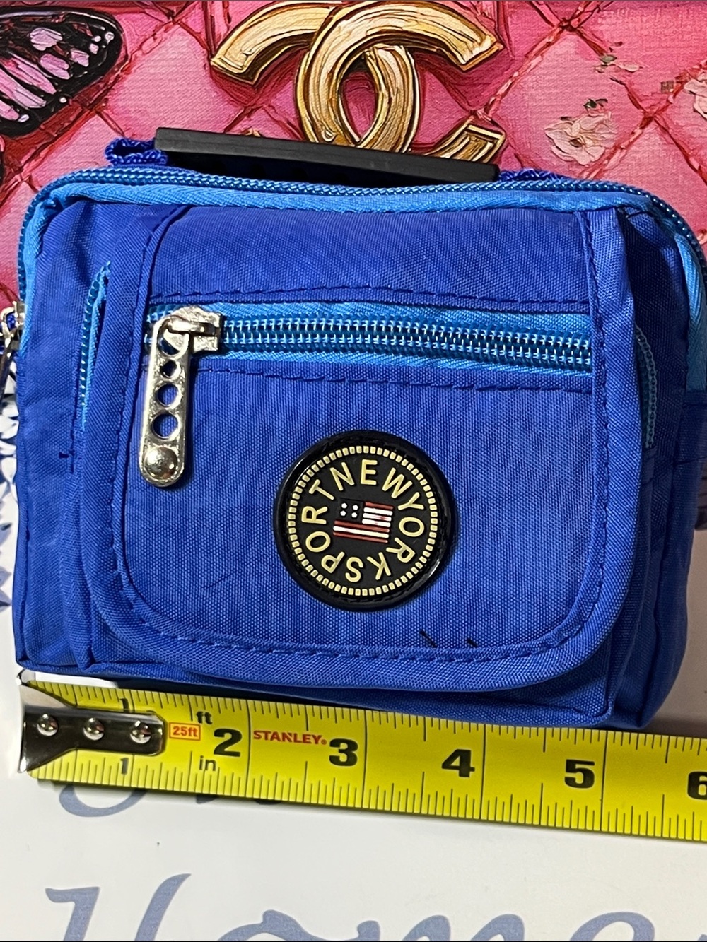 Blue Mini Nylon Crossbody /belt bag/ Pouch with Front Zip Pocket